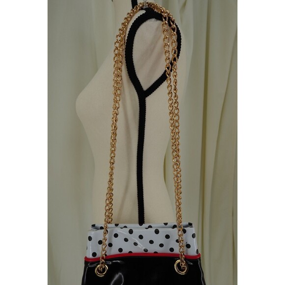 Avon VTG 1992 100% Vinyl Polka Dot Gold Tone Metal Straps Bucket Bag Purse SZ M - Picture 7 of 16